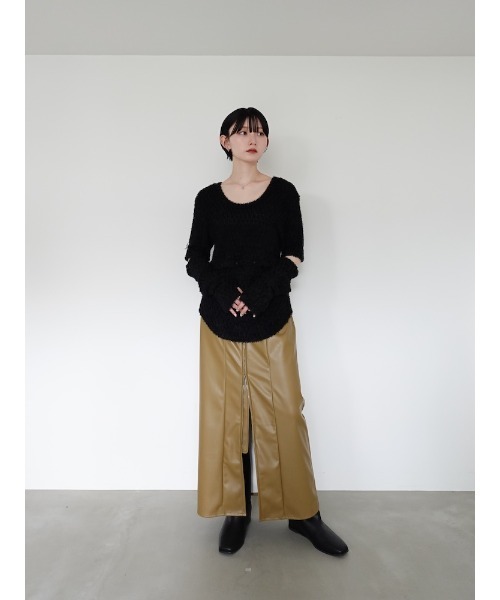 sahara（サハラ）の「Belt Design Zip Skirt/ベルトデザインジップスカート（スカート・レディース・ブラック/黄土色系・M/S）」の11枚目の写真