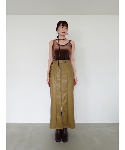 sahara（サハラ）の「Belt Design Zip Skirt/ベルトデザインジップスカート（スカート・レディース・ブラック/黄土色系・M/S）」の12枚目の写真