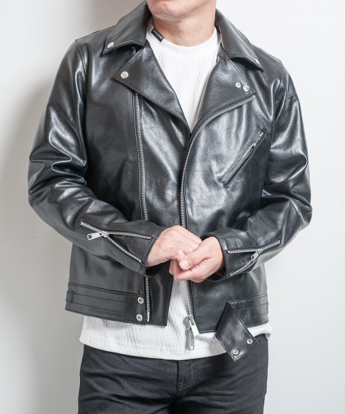 Buffalo Bobs（バッファローボブズ）の「PADDINGTON(パディントン)ラムレザー ダブルライダースジャケット（ライダースジャケット・メンズ・ブラック・2/M/1/S/4(LL)/3/L）」の2枚目の写真