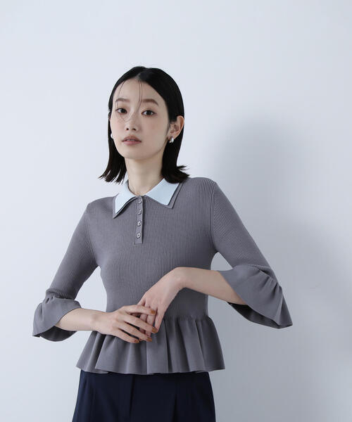 NATURAL BEAUTY BASIC（ナチュラルビューティーベーシック）の「◇ダブルカラーペプラムニット（ニット/セーター・レディース・ベージュ系その他/グレー系その他/ブラック系その他・FREE）」の3枚目の写真