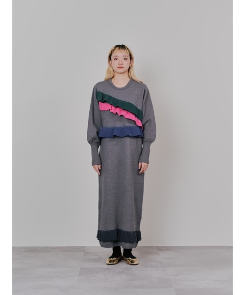 DOLLUPOOPS（ドールアップウップス）の「配色フリルティアードニットワンピース（ワンピース・レディース・チャコールグレー/ネイビー/ブラック・38）」の13枚目の写真