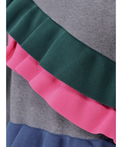 DOLLUPOOPS（ドールアップウップス）の「配色フリルティアードニットワンピース（ワンピース・レディース・チャコールグレー/ネイビー/ブラック・38）」の9枚目の写真