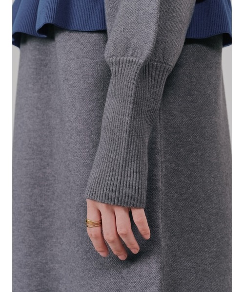 DOLLUPOOPS（ドールアップウップス）の「配色フリルティアードニットワンピース（ワンピース・レディース・チャコールグレー/ネイビー/ブラック・38）」の10枚目の写真