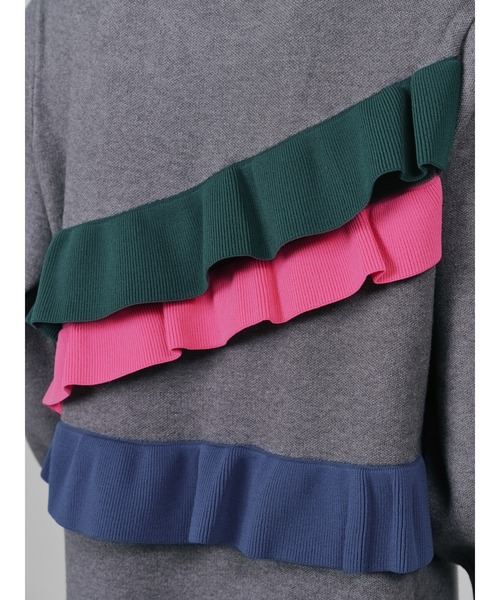DOLLUPOOPS（ドールアップウップス）の「配色フリルティアードニットワンピース（ワンピース・レディース・チャコールグレー/ネイビー/ブラック・38）」の12枚目の写真