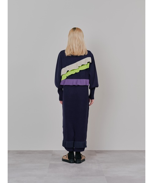 DOLLUPOOPS(ドールアップウップス)の「配色フリルティアードニットワンピース(ワンピース・レディース・チャコールグレー/ネイビー/ブラック・38)」の7枚目の写真