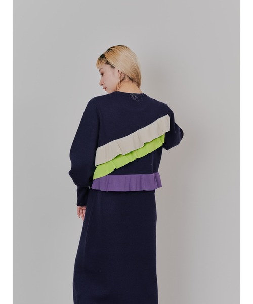 DOLLUPOOPS(ドールアップウップス)の「配色フリルティアードニットワンピース(ワンピース・レディース・チャコールグレー/ネイビー/ブラック・38)」の11枚目の写真