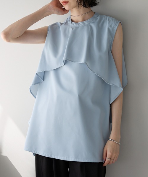 each（イーチ）の「ケープ風フリルノースリとろみブラウス（シャツ/ブラウス・レディース・ホワイト/ブラック/ブルー/ベージュ・FREE）」の4枚目の写真