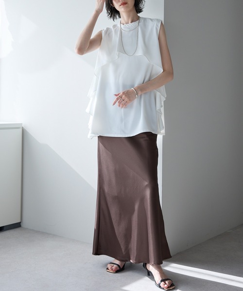 each（イーチ）の「ケープ風フリルノースリとろみブラウス（シャツ/ブラウス・レディース・ホワイト/ブラック/ブルー/ベージュ・FREE）」の8枚目の写真