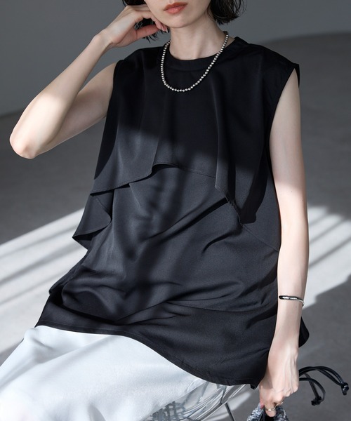 each（イーチ）の「ケープ風フリルノースリとろみブラウス（シャツ/ブラウス・レディース・ホワイト/ブラック/ブルー/ベージュ・FREE）」の12枚目の写真