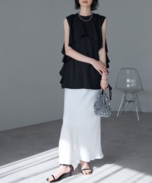 each（イーチ）の「ケープ風フリルノースリとろみブラウス（シャツ/ブラウス・レディース・ホワイト/ブラック/ブルー/ベージュ・FREE）」の15枚目の写真