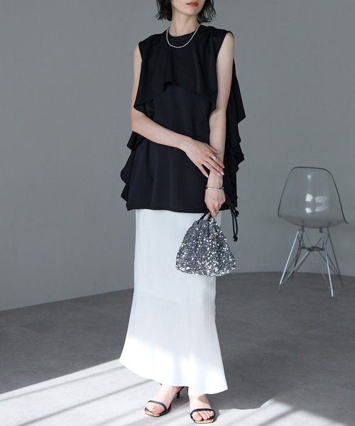 each（イーチ）の「ケープ風フリルノースリとろみブラウス（シャツ/ブラウス・レディース・ホワイト/ブラック/ブルー/ベージュ・FREE）」の16枚目の写真