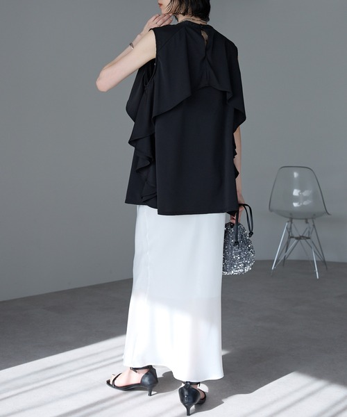 each（イーチ）の「ケープ風フリルノースリとろみブラウス（シャツ/ブラウス・レディース・ホワイト/ブラック/ブルー/ベージュ・FREE）」の19枚目の写真