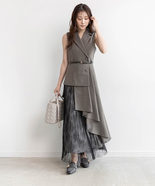 RANDA（ランダ）の「【4サイズ展開】レースプリーツドッキングレイヤードワンピース（ワンピース・レディース・ピンク/グレイッシュベージュ/グレー・1/2/00/0）」の2枚目の写真