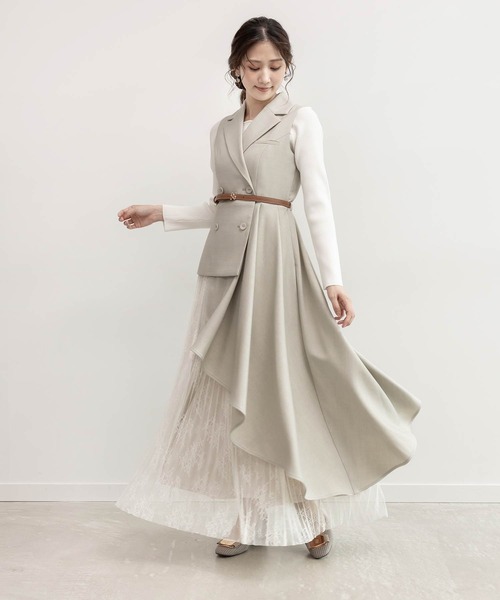 RANDA（ランダ）の「【4サイズ展開】レースプリーツドッキングレイヤードワンピース（ワンピース・レディース・ピンク/グレイッシュベージュ/グレー・1/2/00/0）」の3枚目の写真