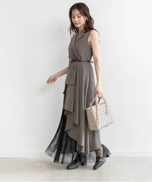 RANDA（ランダ）の「【4サイズ展開】レースプリーツドッキングレイヤードワンピース（ワンピース・レディース・ピンク/グレイッシュベージュ/グレー・1/2/00/0）」の5枚目の写真