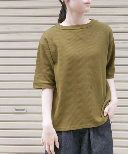 FORK&SPOON(フォークアンドスプーン)の「FORK&SPOON ミニワッフル5分袖Tシャツ(Tシャツ/カットソー・レディース・イエロー系その他/ブラック/オフホワイト/ボルドー・1)」の3枚目の写真