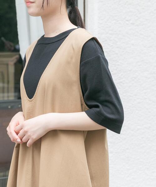 FORK&SPOON(フォークアンドスプーン)の「FORK&SPOON ミニワッフル5分袖Tシャツ(Tシャツ/カットソー・レディース・イエロー系その他/ブラック/オフホワイト/ボルドー・1)」の1枚目の写真