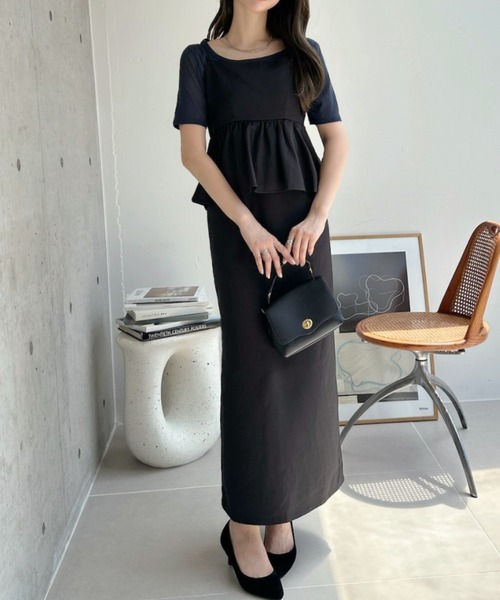 TREOVER(トレオーバー)の「【1枚は持っておきたい主役級ワンピース♪】ドッキングペプラムキャミソールワンピース(ワンピース・レディース・ブラック/ダークグレー/スモーク・FREE)」の7枚目の写真