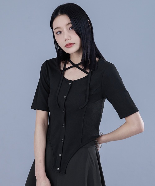 Ellno de Mavie(エルノデメヴィ)の「2wayコードネックリブT(Tシャツ/カットソー・レディース・ブラック/ボルドー・FREE)」の22枚目の写真