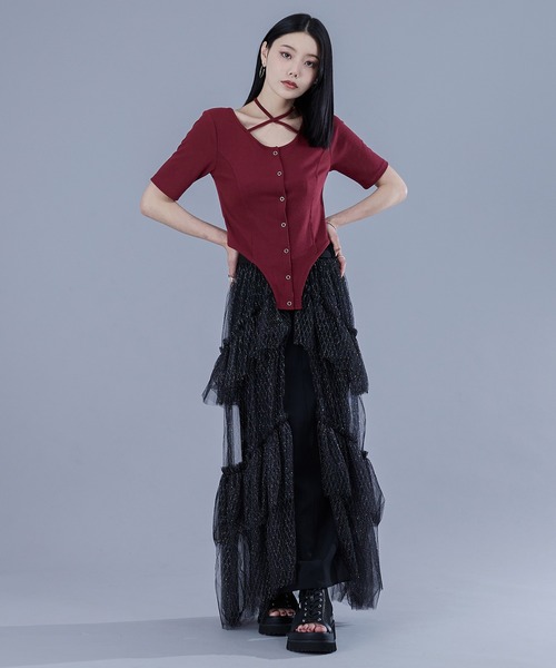 Ellno de Mavie(エルノデメヴィ)の「2wayコードネックリブT(Tシャツ/カットソー・レディース・ブラック/ボルドー・FREE)」の7枚目の写真