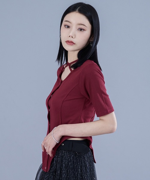 Ellno de Mavie(エルノデメヴィ)の「2wayコードネックリブT(Tシャツ/カットソー・レディース・ブラック/ボルドー・FREE)」の5枚目の写真