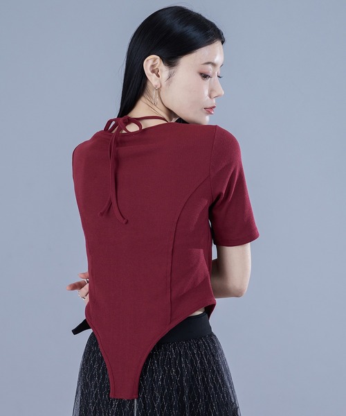 Ellno de Mavie(エルノデメヴィ)の「2wayコードネックリブT(Tシャツ/カットソー・レディース・ブラック/ボルドー・FREE)」の6枚目の写真