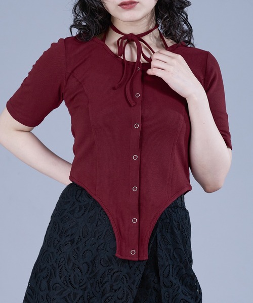 Ellno de Mavie(エルノデメヴィ)の「2wayコードネックリブT(Tシャツ/カットソー・レディース・ブラック/ボルドー・FREE)」の10枚目の写真