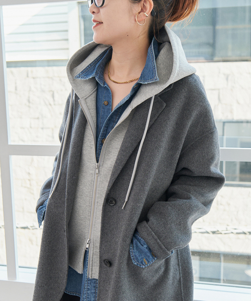 Spick & Span（スピックアンドスパン）の「《追加2》ストレッチジップフードパーカー（パーカー・レディース・ブラウン/チャコールグレー/ライトグレー・FREE）」の17枚目の写真