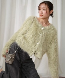 【選べる着丈/前後2WAY】ニュアンスハートボタンシャギーニットカーディガン