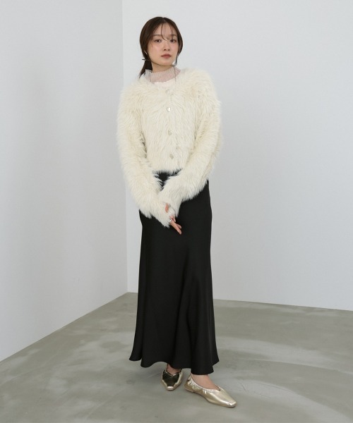 Bab(バブ)の「【選べる着丈/前後2WAY】ニュアンスハートボタンシャギーニットカーディガン(カーディガン/ボレロ・レディース・チャコールグレー/C/アイボリー/B/D/ライトグレー/ライトグリーン/A・FREE)」の16枚目の写真