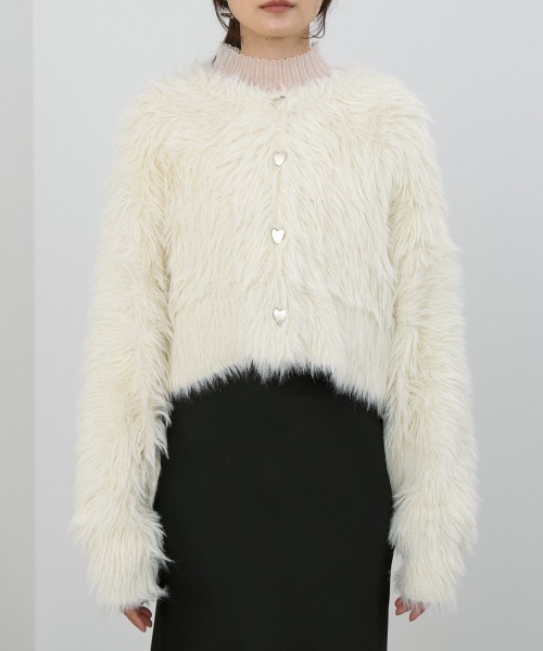 Bab(バブ)の「【選べる着丈/前後2WAY】ニュアンスハートボタンシャギーニットカーディガン(カーディガン/ボレロ・レディース・チャコールグレー/C/アイボリー/B/D/ライトグレー/ライトグリーン/A・FREE)」の22枚目の写真