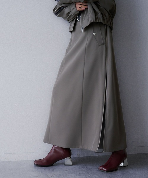 mal.rerere グレーサイドジップ ロングスカート ラシュッド LASUD サイドジップラインスカート （チャコールグレー