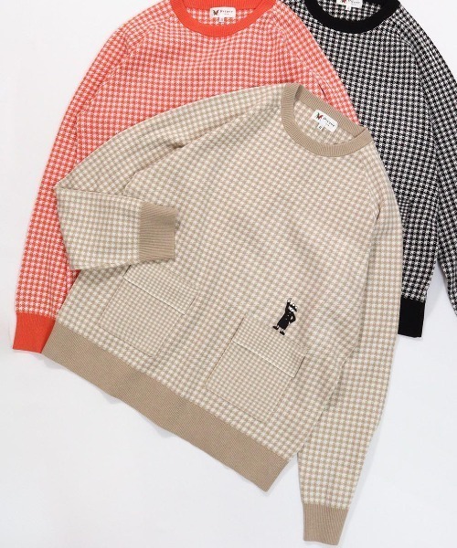 Picone CLUB(ピッコーネクラブ)の「フロントポケット千鳥柄ニット(ニット/セーター・レディース・オレンジ/ベージュ/ブラック・M/S)」の2枚目の写真