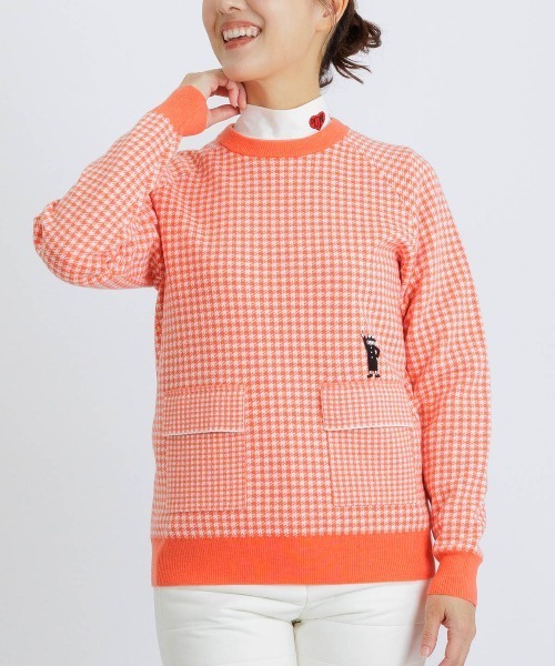 Picone CLUB(ピッコーネクラブ)の「フロントポケット千鳥柄ニット(ニット/セーター・レディース・オレンジ/ベージュ/ブラック・M/S)」の3枚目の写真