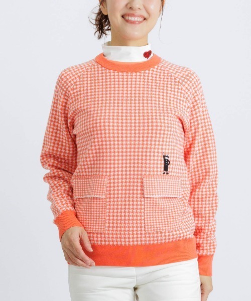 Picone CLUB(ピッコーネクラブ)の「フロントポケット千鳥柄ニット(ニット/セーター・レディース・オレンジ/ベージュ/ブラック・M/S)」の16枚目の写真