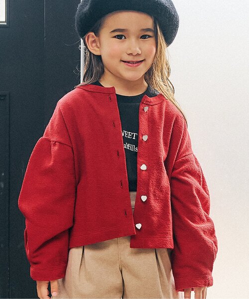 apres les cours（アプレレクール）の「【WEB限定/ジュニア対応】ハートボタンカーディガン（カーディガン/ボレロ・キッズ・キャメル/レッド/ラベンダー/ブラック/アイボリー・110/120/130/140/80/90/100）」の5枚目の写真