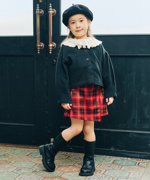 apres les cours（アプレレクール）の「【WEB限定/ジュニア対応】ハートボタンカーディガン（カーディガン/ボレロ・キッズ・キャメル/レッド/ラベンダー/ブラック/アイボリー・110/120/130/140/80/90/100）」の6枚目の写真