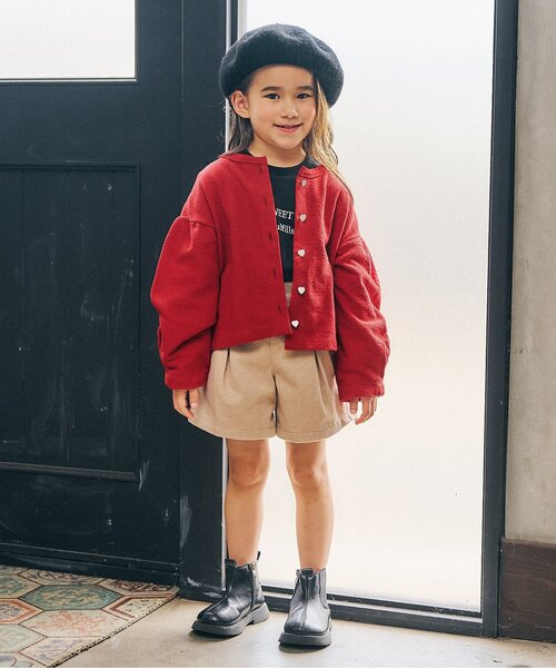 apres les cours（アプレレクール）の「【WEB限定/ジュニア対応】ハートボタンカーディガン（カーディガン/ボレロ・キッズ・キャメル/レッド/ラベンダー/ブラック/アイボリー・110/120/130/140/80/90/100）」の9枚目の写真