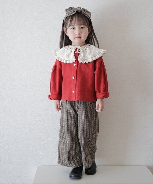 apres les cours（アプレレクール）の「【WEB限定/ジュニア対応】ハートボタンカーディガン（カーディガン/ボレロ・キッズ・キャメル/レッド/ラベンダー/ブラック/アイボリー・110/120/130/140/80/90/100）」の12枚目の写真