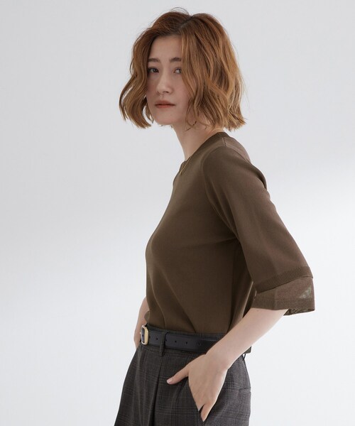 grove（グローブ）の「【ひんやり多機能】やわらかドライタッチ 袖口シアードッキングプルオーバー（ニット/セーター・レディース・イエロー/ダークブラウン/ワインレッド/ブラック/アイボリー・03/02/01/04/05）」の3枚目の写真