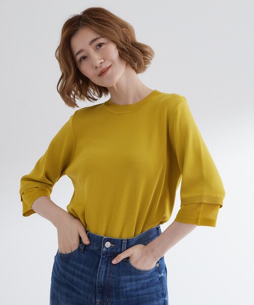 grove（グローブ）の「【ひんやり多機能】やわらかドライタッチ 袖口シアードッキングプルオーバー（ニット/セーター・レディース・イエロー/ダークブラウン/ワインレッド/ブラック/アイボリー・03/02/01/04/05）」の4枚目の写真