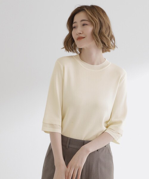 grove（グローブ）の「【ひんやり多機能】やわらかドライタッチ 袖口シアードッキングプルオーバー（ニット/セーター・レディース・イエロー/ダークブラウン/ワインレッド/ブラック/アイボリー・03/02/01/04/05）」の2枚目の写真