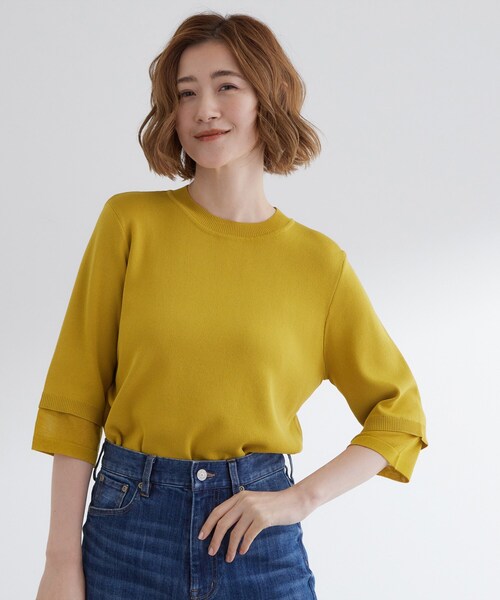 grove（グローブ）の「【ひんやり多機能】やわらかドライタッチ 袖口シアードッキングプルオーバー（ニット/セーター・レディース・イエロー/ダークブラウン/ワインレッド/ブラック/アイボリー・03/02/01/04/05）」の7枚目の写真