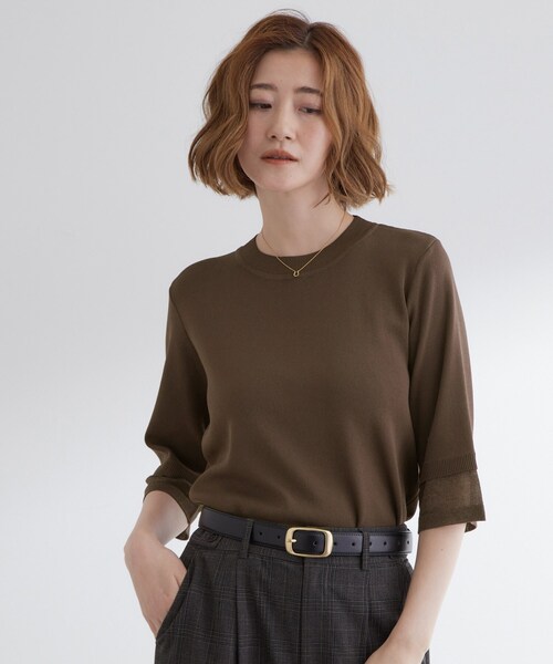 grove（グローブ）の「【ひんやり多機能】やわらかドライタッチ 袖口シアードッキングプルオーバー（ニット/セーター・レディース・イエロー/ダークブラウン/ワインレッド/ブラック/アイボリー・03/02/01/04/05）」の11枚目の写真