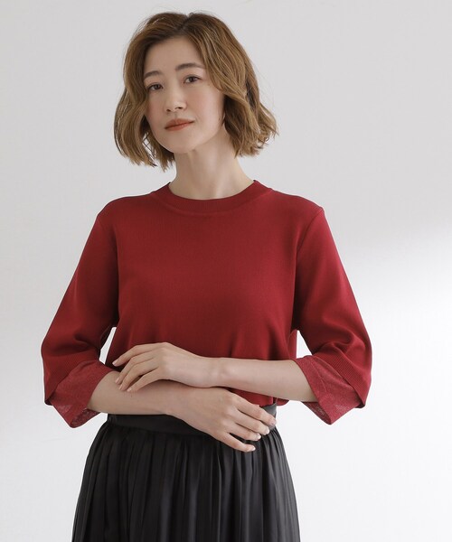 grove（グローブ）の「【ひんやり多機能】やわらかドライタッチ 袖口シアードッキングプルオーバー（ニット/セーター・レディース・イエロー/ダークブラウン/ワインレッド/ブラック/アイボリー・03/02/01/04/05）」の15枚目の写真