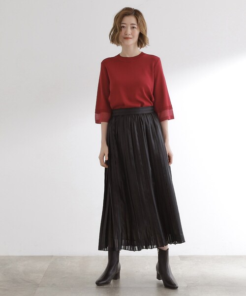 grove（グローブ）の「【ひんやり多機能】やわらかドライタッチ 袖口シアードッキングプルオーバー（ニット/セーター・レディース・イエロー/ダークブラウン/ワインレッド/ブラック/アイボリー・03/02/01/04/05）」の16枚目の写真