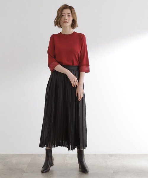 grove（グローブ）の「【ひんやり多機能】やわらかドライタッチ 袖口シアードッキングプルオーバー（ニット/セーター・レディース・イエロー/ダークブラウン/ワインレッド/ブラック/アイボリー・03/02/01/04/05）」の17枚目の写真