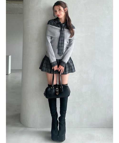 RESEXXY シャツレイヤードニットトップス チェックミニフレアスカート シャツレイヤードニットトップス（ニット/セーター）｜RESEXXY