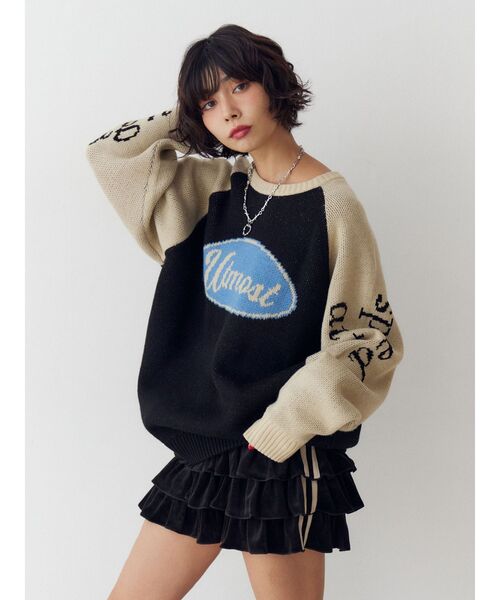 jouetie（ジュエティ）の「ラグランロゴルーズニット（ニット/セーター・レディース・アイボリー/ブラック/グレー・MEDIUM）」の8枚目の写真