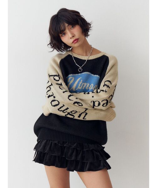 jouetie（ジュエティ）の「ラグランロゴルーズニット（ニット/セーター・レディース・アイボリー/ブラック/グレー・MEDIUM）」の9枚目の写真